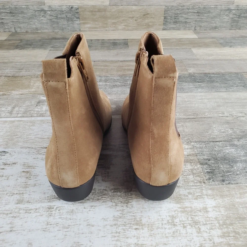 Aerosoles Alisa Women Wedge Bootie Sz 6 M Light Tan Suede Weatherproof Side Zip